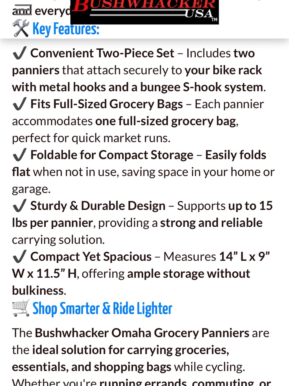 Bushwhacker USA Set hNEW Black Rear Rack Bike Pannier Bags (Pair) - Picture 4 of 11